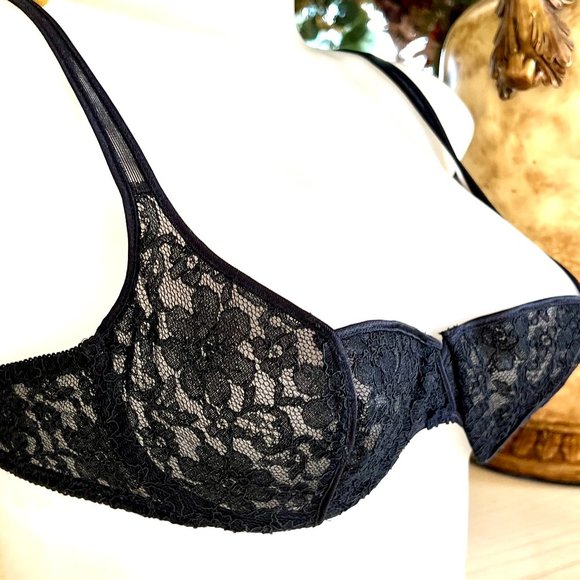 Vintage 80's Christian Dior Lace Bra with Dior Logo Monogram In Black 36B NWT - Picture 1 of 14